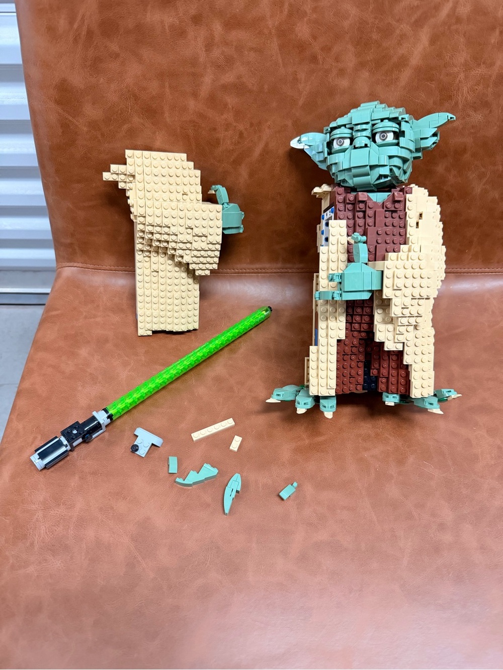 Lego Green Yoda Figure with Tan Robe and Translucent Green Lightsaber